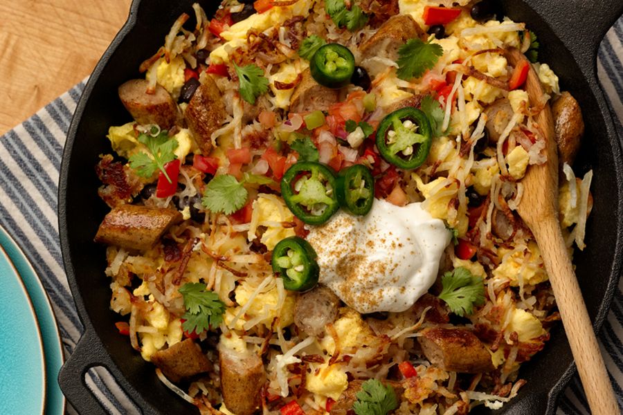 photo of prepared Tex-Mex Chicken Sausage & Egg and Hash Brown Skillet recipe