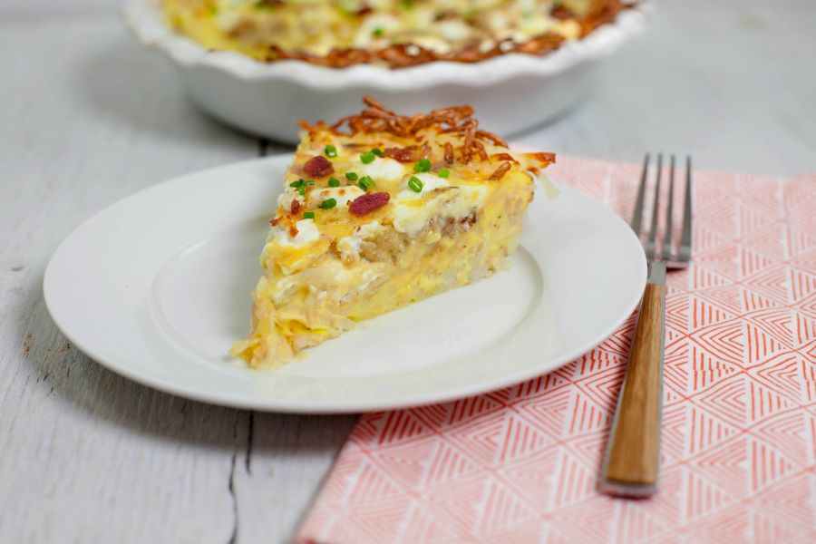 photo of prepared Bacon and Goat Cheese Hash Brown Quiche recipe