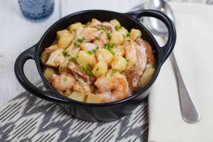 photo of prepared One-Pot Fresh Gulf Shrimp, Andouille, and Potatoes recipe